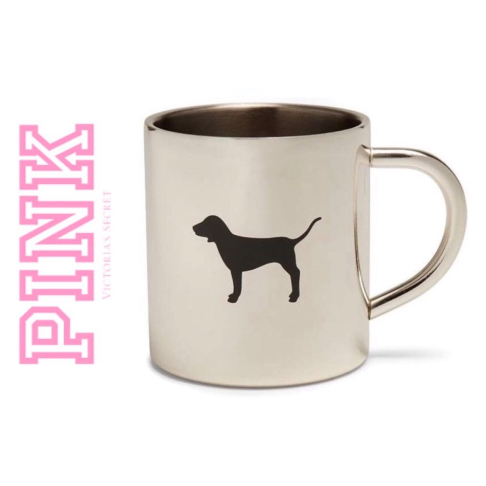 Pink Victoria’s Secret Silver Metal Dog Logo Mug